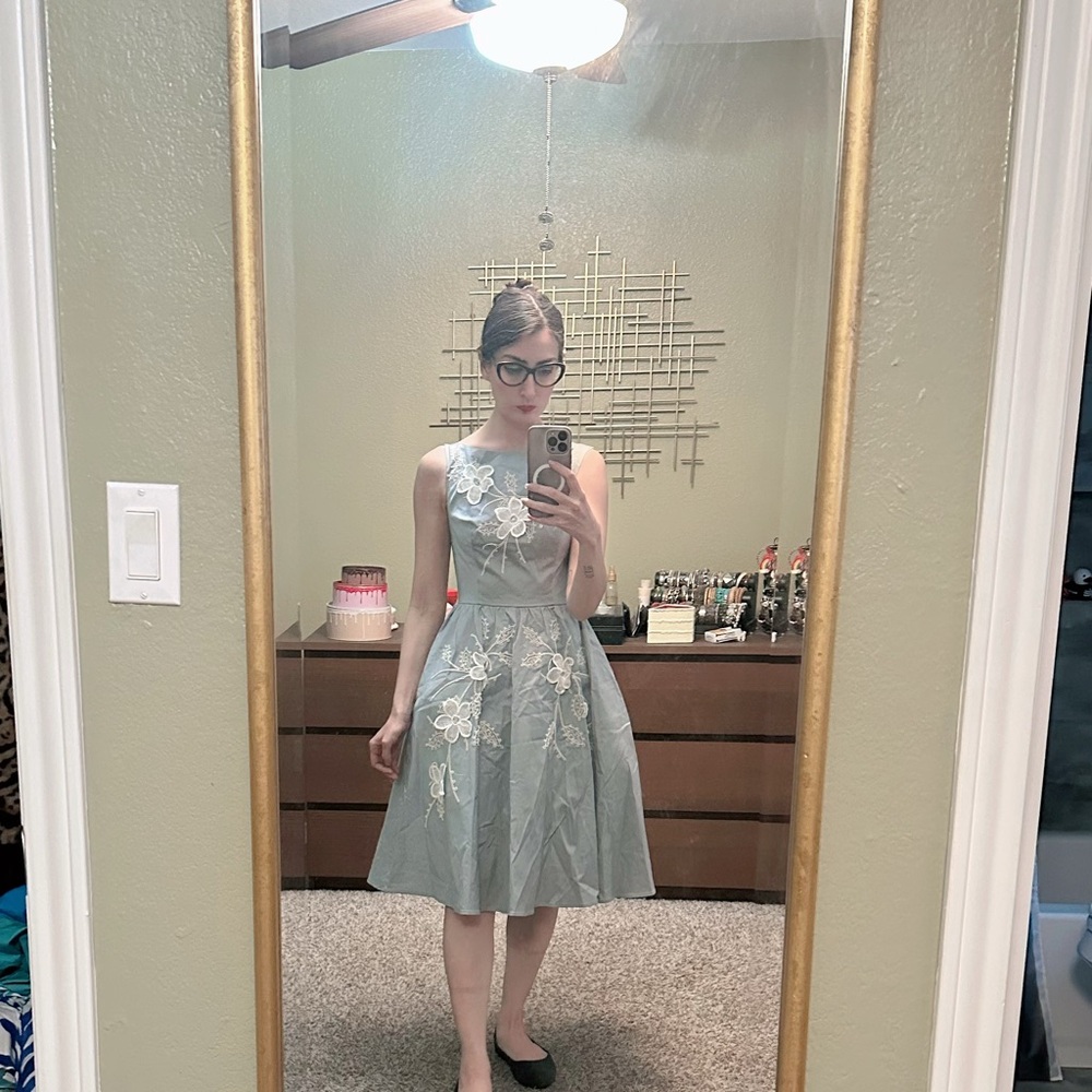 Elegant Gray Floral Dress